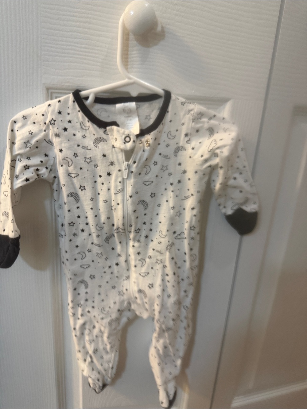 Gerber White Footed One-Piece with Black Trim & Moon Star Print
